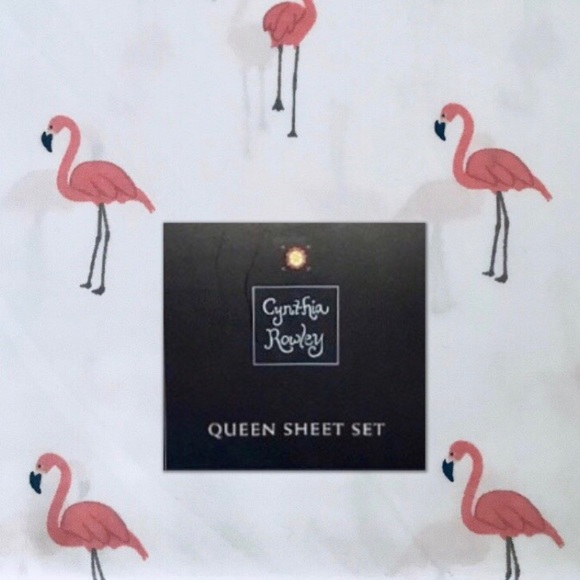 Cynthia Rowley White & Pink Flamingo Queen Sheets - Picture 7 of 8